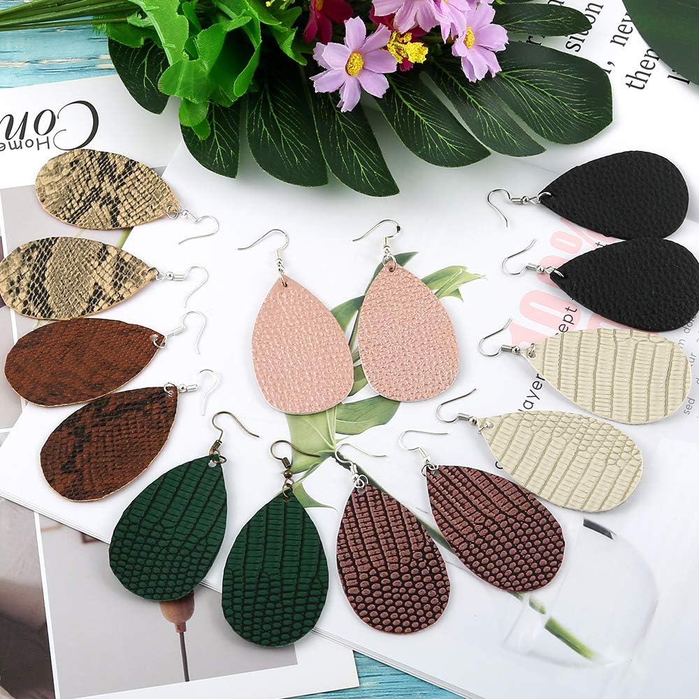 Caydo 3 Style 18 Pieces Faux Leather Sheets with Instructions, Earring Cut Template and Earrings Making Tools Kit for Making Leather Earrings Bows and Crafts(6.3 X 8.3 inch)