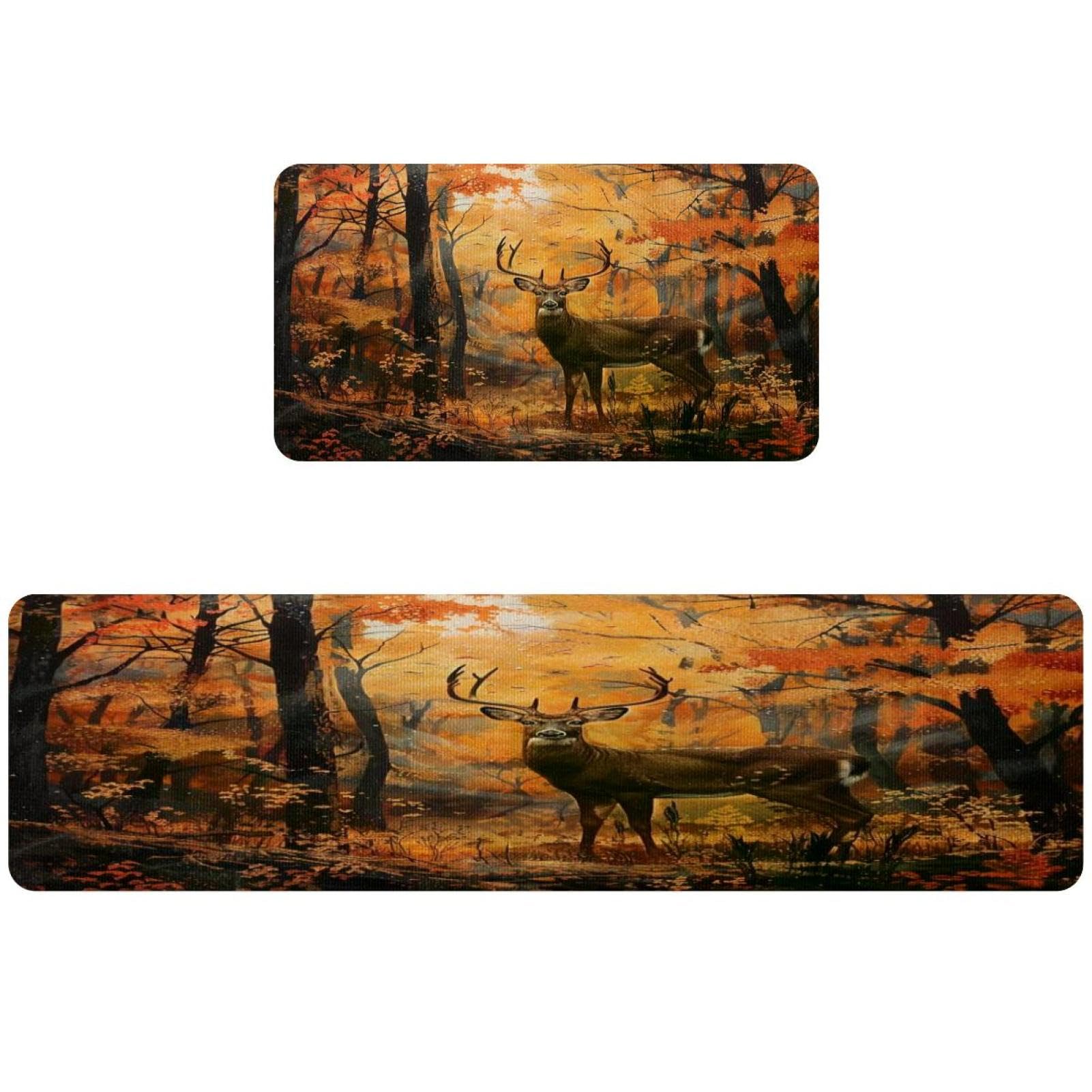 Tapis de cuisine antidérapants motif renne forêt d'automne pour intérieur cocooning