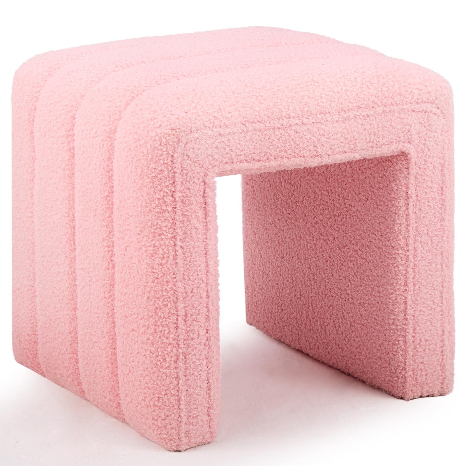 wimarsbon vanity stool chair, modern teddy velvet ottoman footrest, sofa bench footstool extra seat, home decor for makeup room, living room, entryway, office (pink)