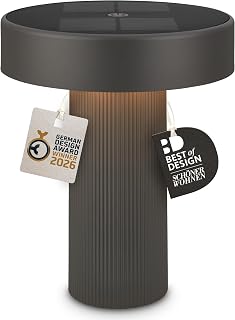 BRILONER - Poga lampada da tavolo senza fili, pannello solare, touch dimmer continuo, ip44, cavo usb-c, lampada solare da tavolo ricaricabile, comodino, German Design Award 2026, 16x20 cm, antracite