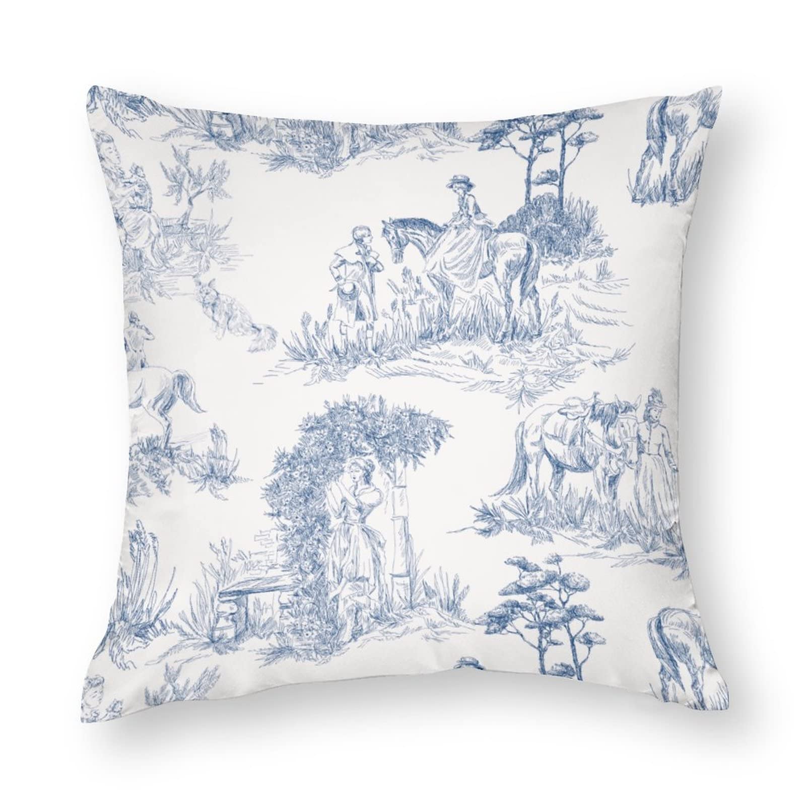 NIBABA Cushion Covers 1 Piece Toile de Jouy Old Landscape Horses Decorative Pillow Covers 12x12 Inch Soft Polyester Square Cushion Covers for Living Room Sofa Couch Bed Cushion Covers