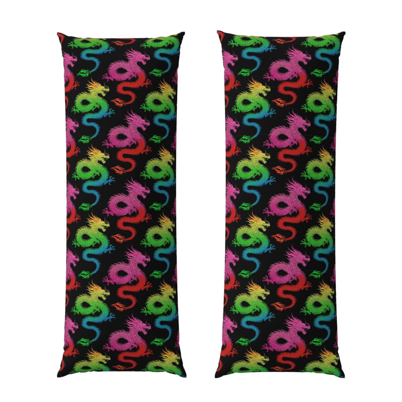 Body Pillowcase 20x60 Cool Fire Rainbow Dragon, Cozy Plush Velvet Pillow Cover with Hidden Zipper, Soft Cushion Case for Bedroom Sofa Home Decor