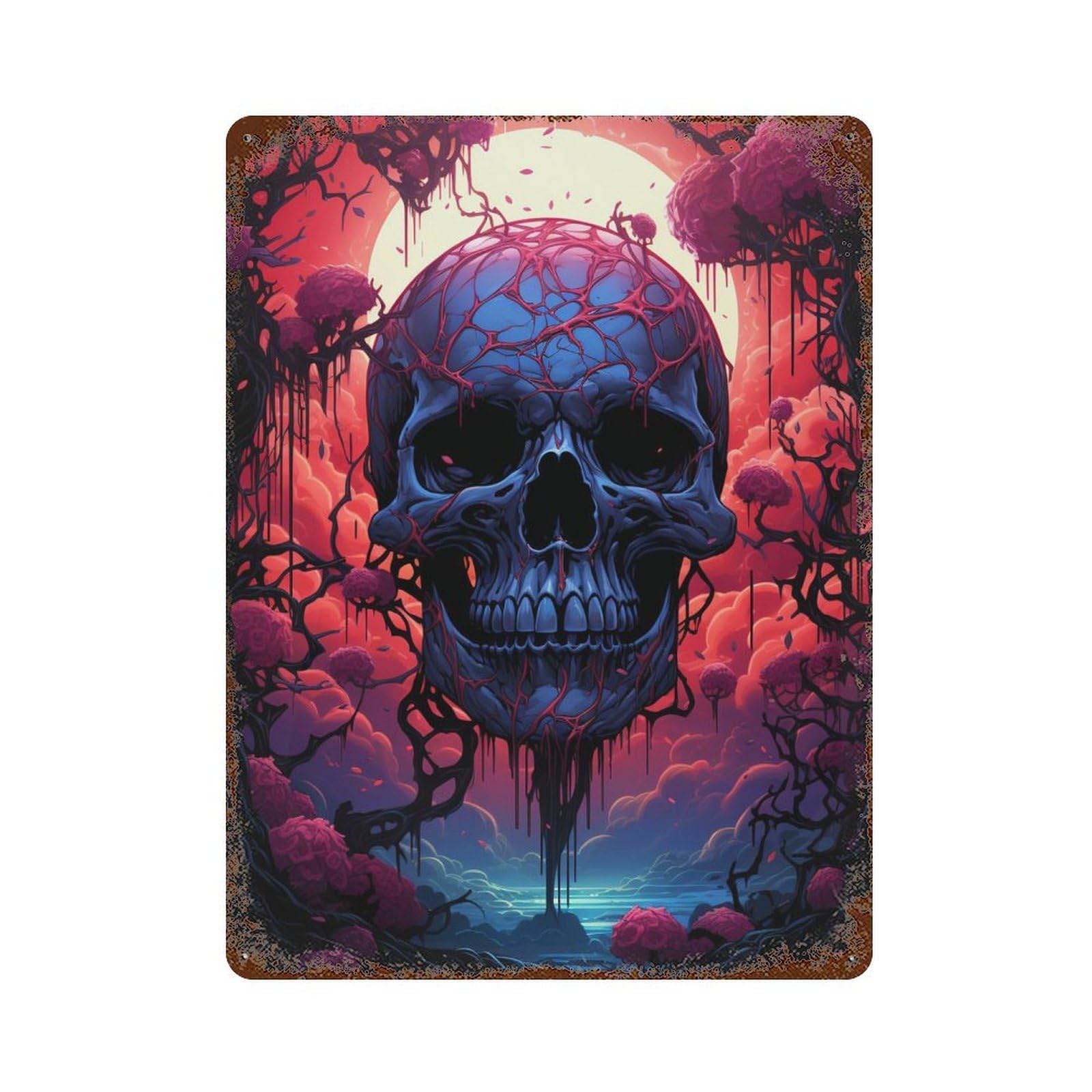 Garage Style Spooky Skull Forest Retro Metal Sign 15.7"x11.8", Industrial Home Decor for Bar And Workshop