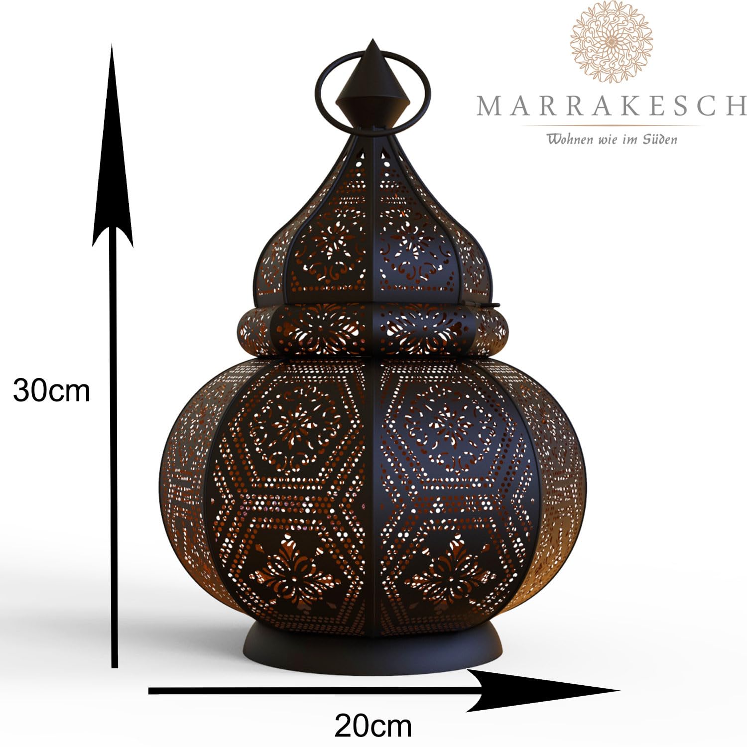 Zestaw 2 orientalnych latarni z metalu, maha w kolorze czarnym, 28 cm, orientalny marokański lampion ogrodowy, marokański, metalowy lampion do użytku na zewnątrz jako latarnia ogrodowa lub wewnątrz