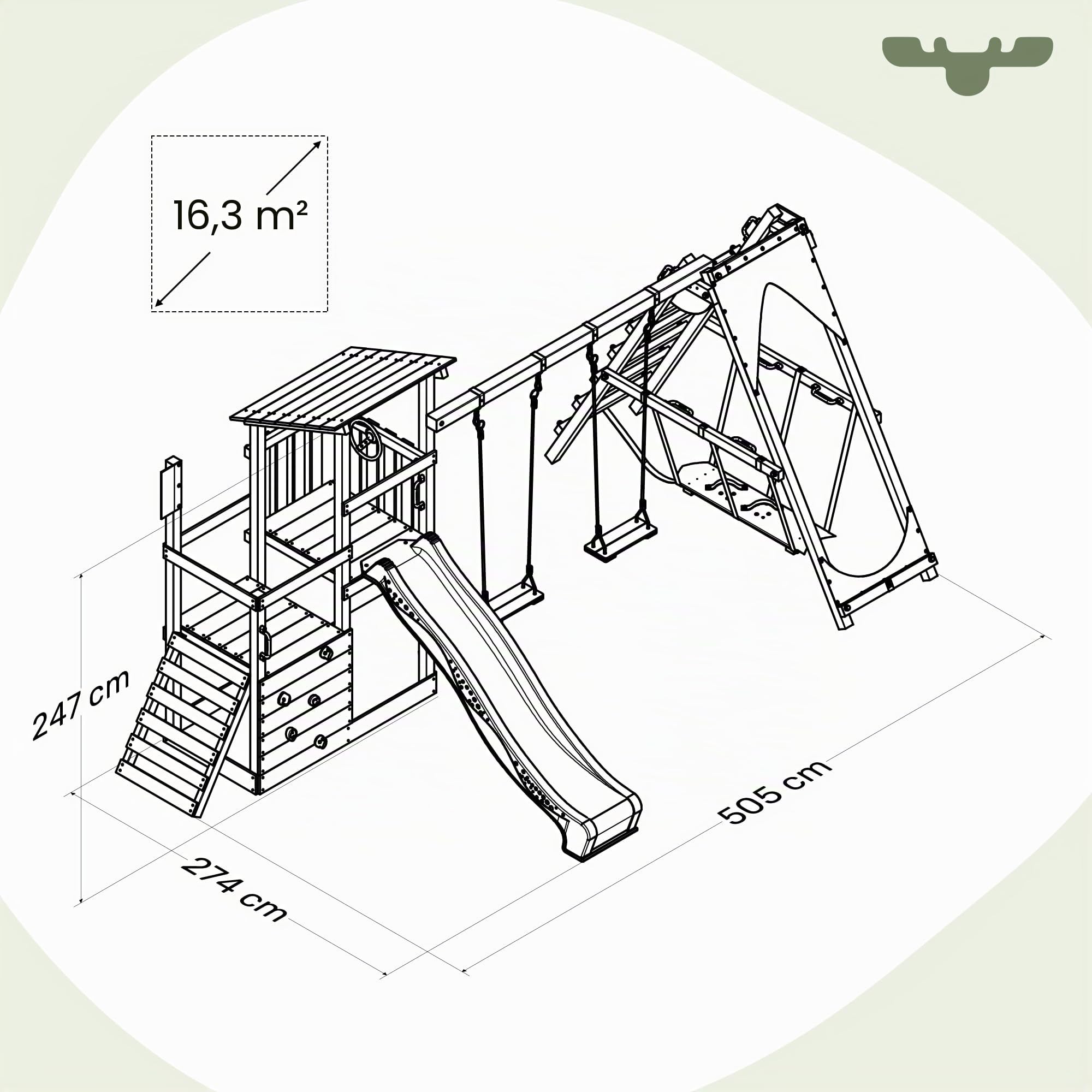 FATMOOSE Spielturm FruityForest Fun XXL Klettergerüst, anthrazit | mit Surfanbau, Schaukel & Rutsche, mit Sandkasten, Leiter & Spiel-Zubehör, für den Garten