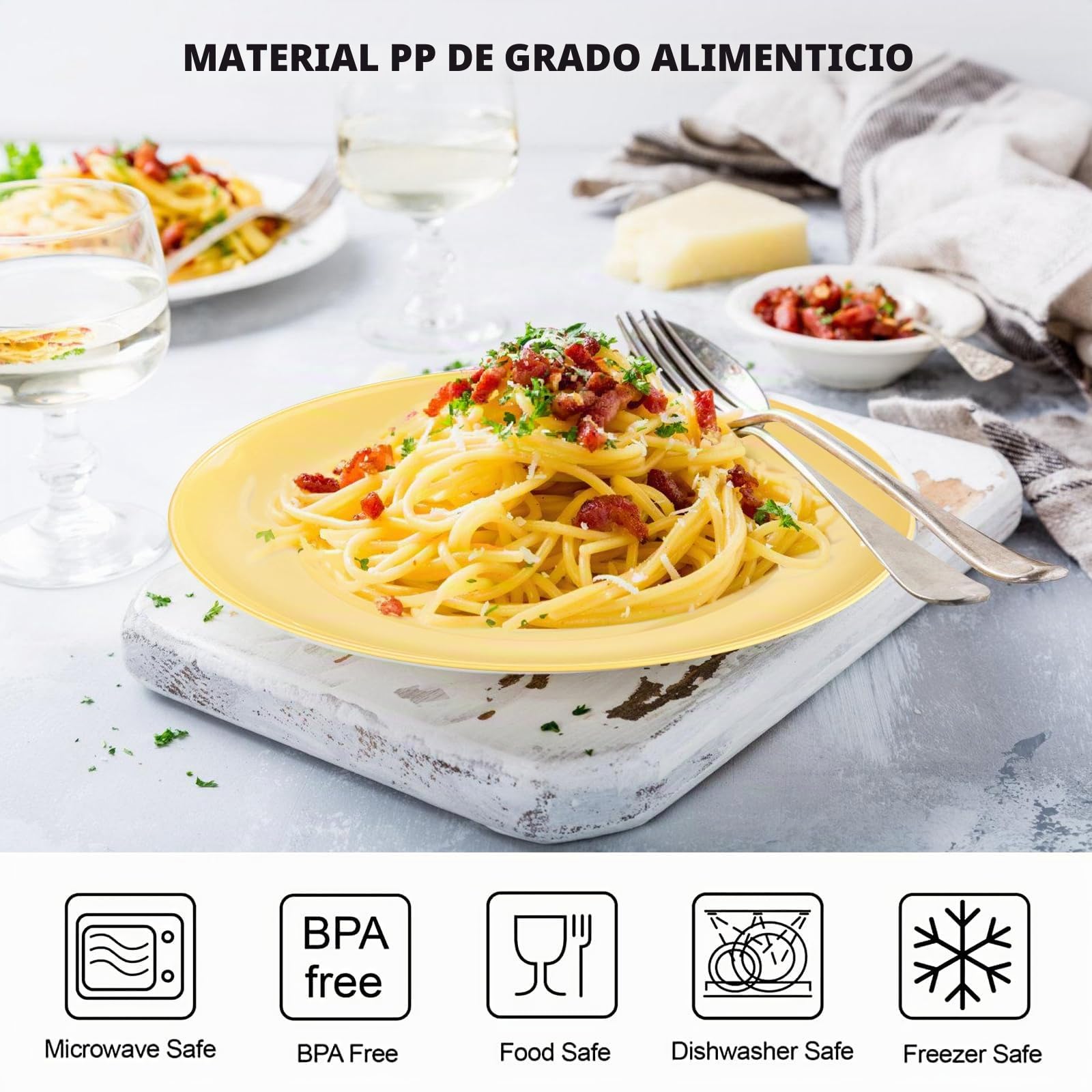 PORFOYO Juego de 6 platos hondos para pasta, platos grandes y profundos, platos de camping, 23 cm, aptos para lavavajillas, platos hondos, platos hondos para RV, fiestas, picnics, camping