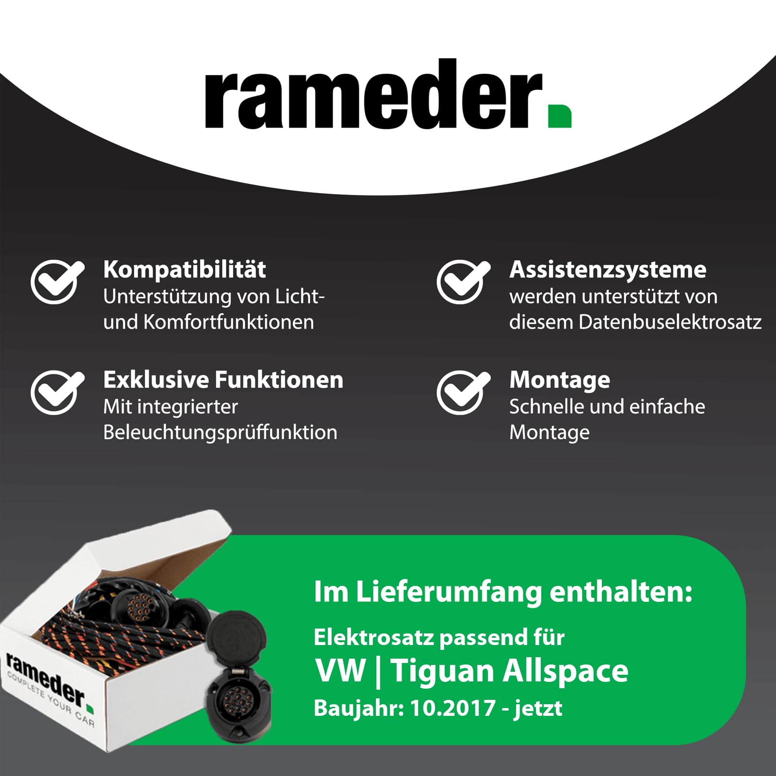 Anhängerkupplung abnehmbar Oris passend für VW Tiguan Allspace Typ BW2, BJ2 Baujahr: 2017-jetzt inkl. 13 poligem spezifischen CAN-Bus Elektrosatz | rameder. Komplettsatz - AK41