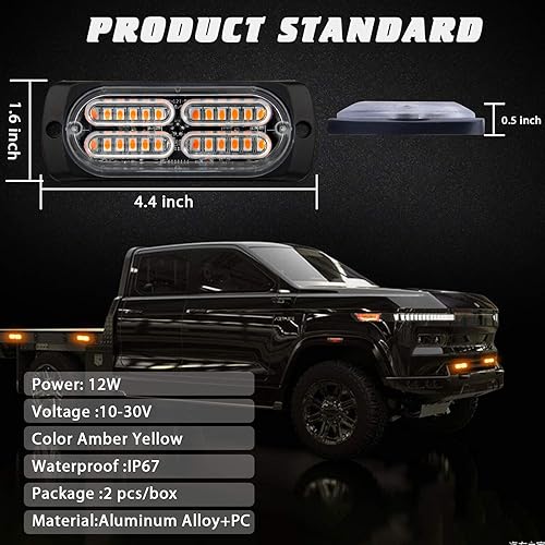 Miniatura 4 de 2 luces estroboscópicas de emergencia, montaje en superficie universal, color ámbar, función de sincronización ultra delgada, advertencia de peligro