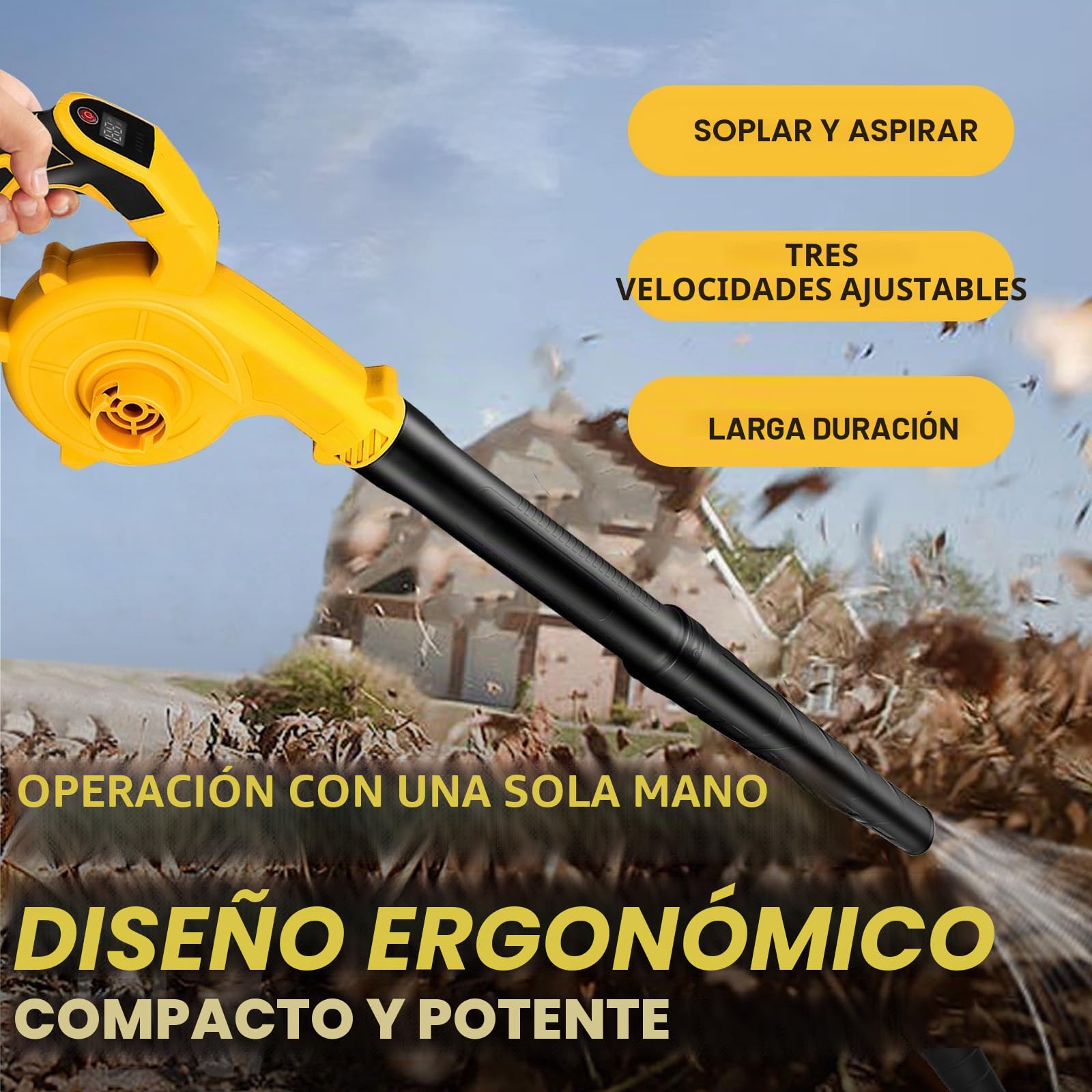 WingFly Soplador de Hojas Compatible con Dewalt 18V, 20V Batería | Velocidad de Aire 90 m/s, Ajustable Velocidades para Limpiar Hojas, Eliminar el Polvo, Sin Cargador/Batería