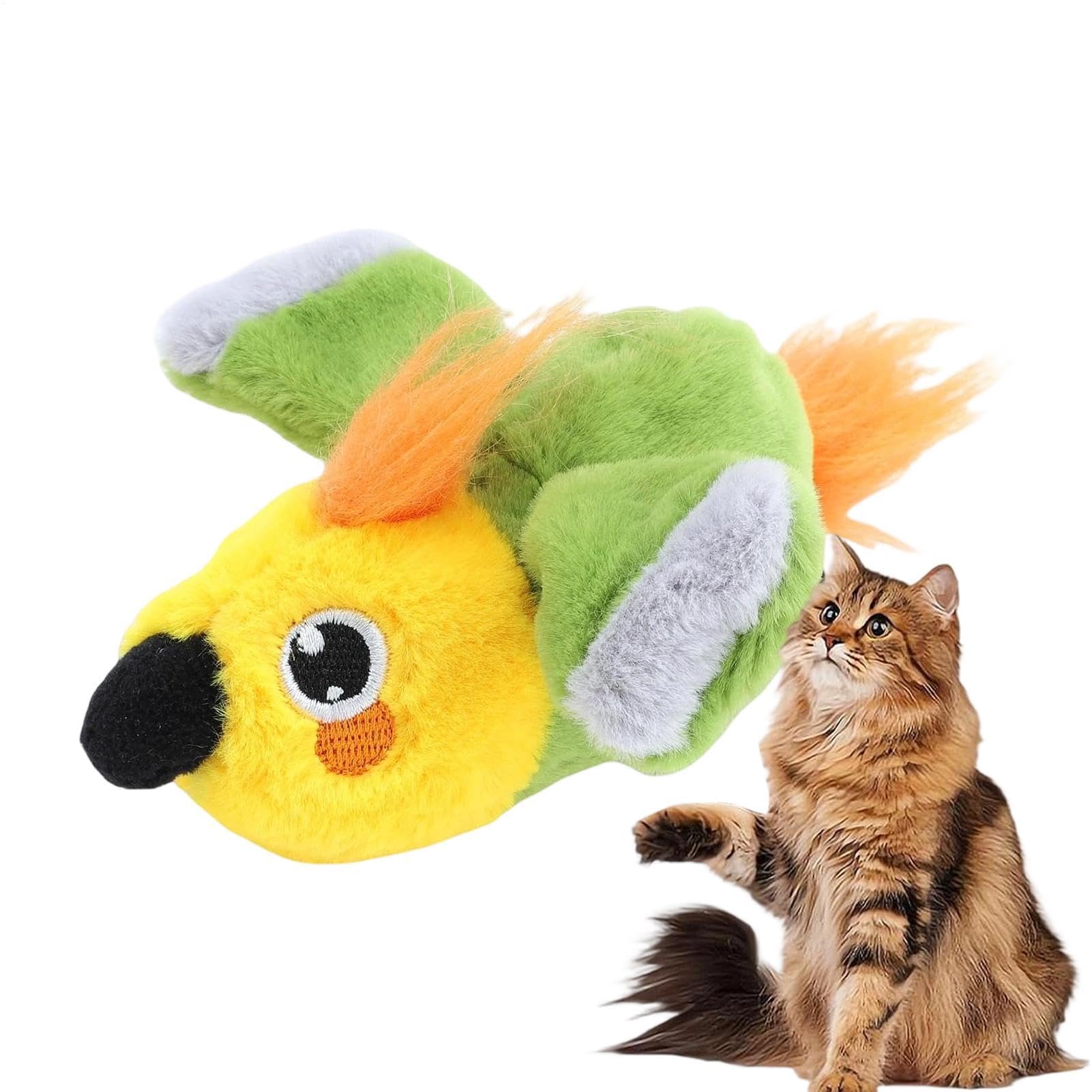 Jouet pour chat en forme d'oiseau, interactif, rechargeable, en peluche, perroquet d'intérieur