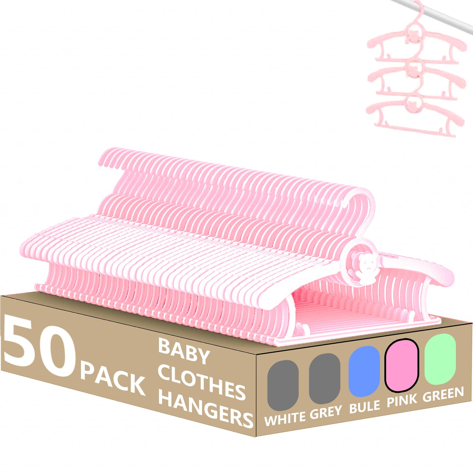 Kid Clothes Hangers 50 Pack, Plastic Baby Hangers Space Saving for Closet
