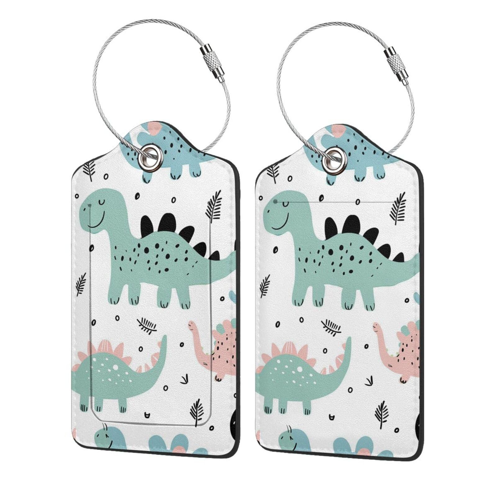 4 etiquetas de equipaje de piel sintética para maleta, etiqueta de equipaje de dinosaurio de dibujos animados con bucle de acero inoxidable, etiqueta de identificación de cubierta de privacidad para