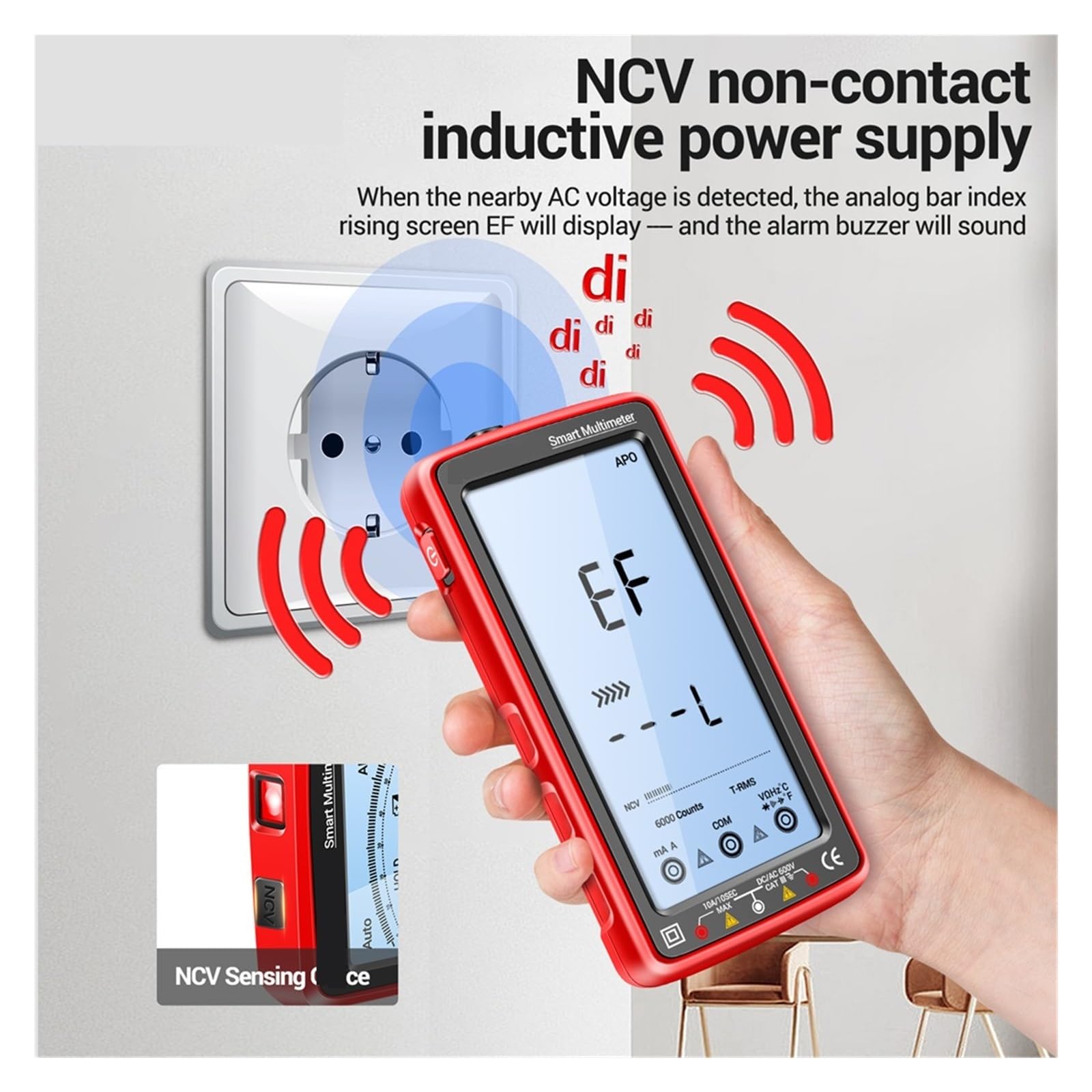 Multimetro Professionale Digitale Ricaricabile Tester Di Tensione NCV Misuratore Di Tensione AC/DC Tester Di Corrente Touch Screen(682 Red)