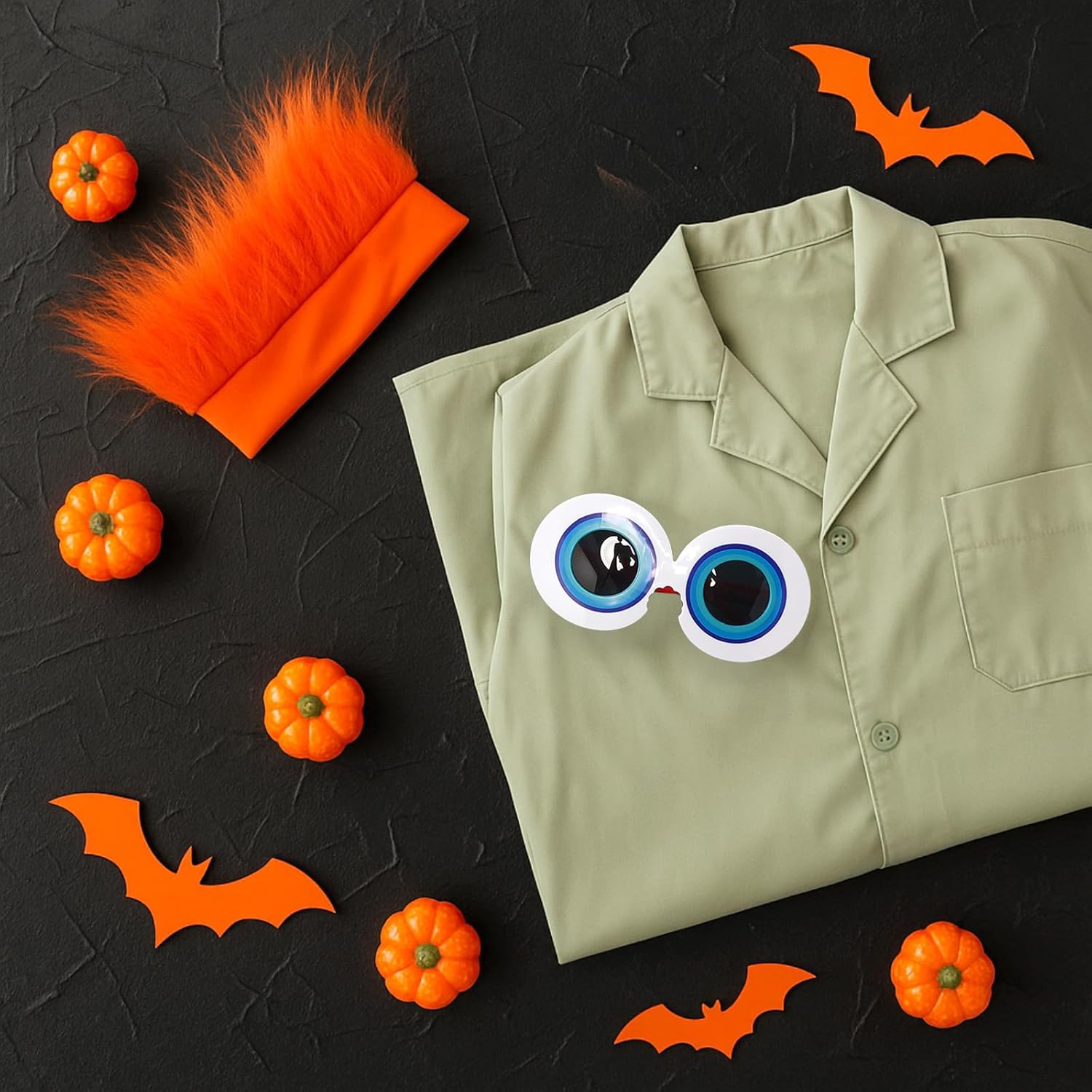 SATINIOR 3 Pcs Halloween Costume Accessories Set Adult Cosplay Green Professional Lab Coat Orange Wig Eyeball Glasses - Image 4