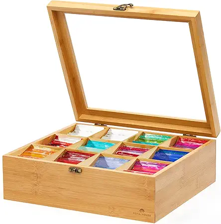 RoyalHouse Big Natural Bamboo Tea Storage Organizer with...