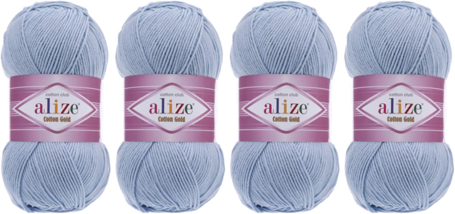 55% Cotton 45% Acrylic Yarn Alize Cotton Gold Thread Crochet Hand Knitting Art Lot of 4skn 400 gr 1444 yds (40-Blue)