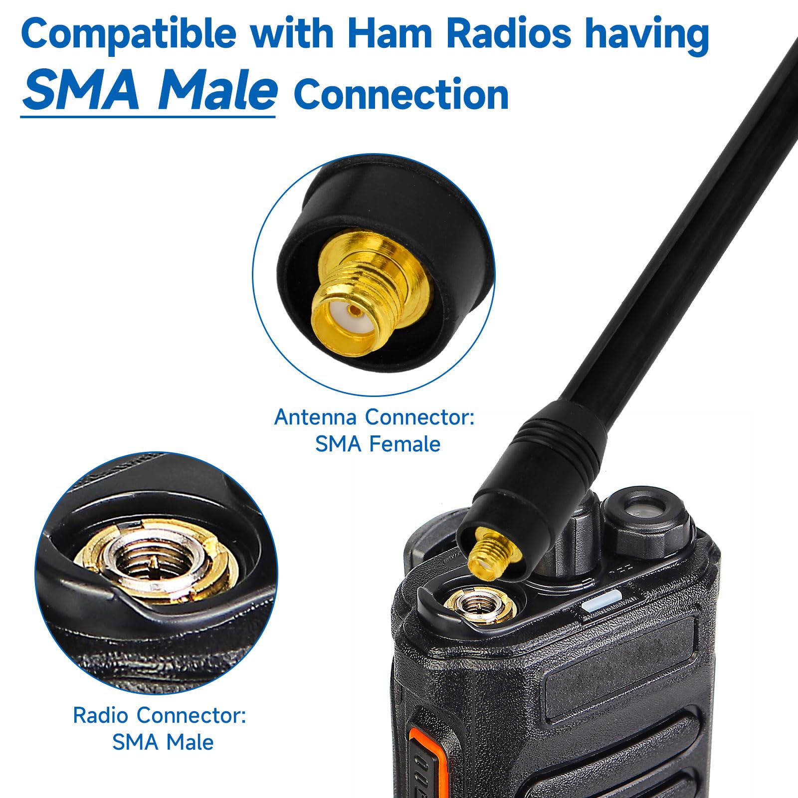 Eightwood Walkie Talkie Antenna Dual Band 144/430 MHz SMA Telescopica per Baofeng UV-82 UV-5R RT Quansheng