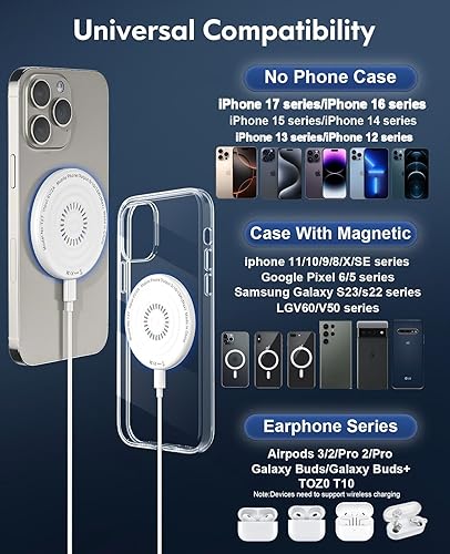 Miniatura 6 de Cargador inalámbrico magnético de 15 W, cargador rápido Mag para teléfono celular 16 Pro Max16 Pro16 Plus1615141312, paquete de 2 almohadillas de