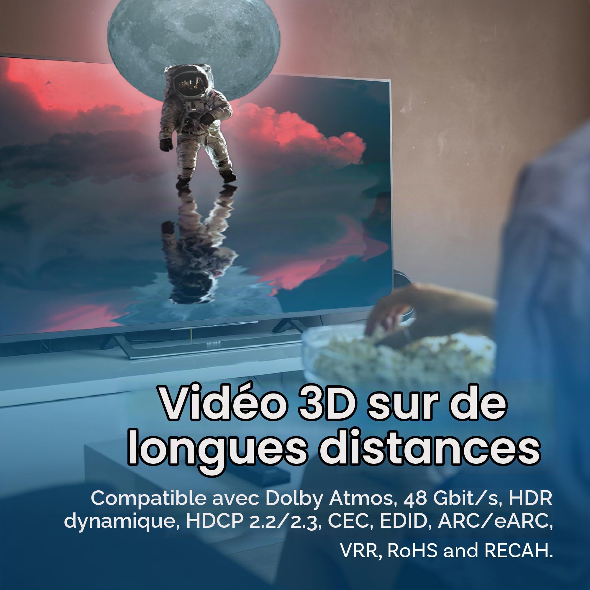MMOBIEL Câble HDMI 8K à Fibre Optique 15m - 48Gbps Ultra High Speed - 8K@60Hz, 4K@120Hz, Dynamic HDR, ARC/eARC, HDMI 2.1, HDCP 2.2/2.3 - Compatible avec PS5/4, Xbox One, Ordinateur Portable etc. Noir