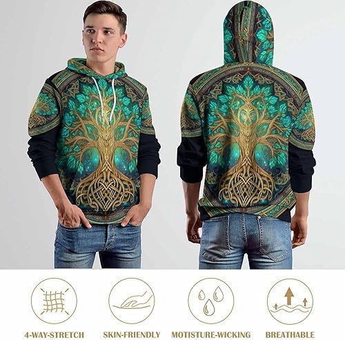 Miniatura 3 de joo meryer Sudadera con capucha de manga larga con estampado 3D de tótem vikingo para hombre