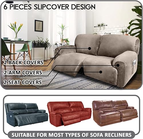 Miniatura 2 de ULTICOR Sofá reclinable extra ancho de 75 a 90 pulgadas, funda de sofá reclinable extra ancha para sofá biplaza reclinable, 6 piezas elásticas de