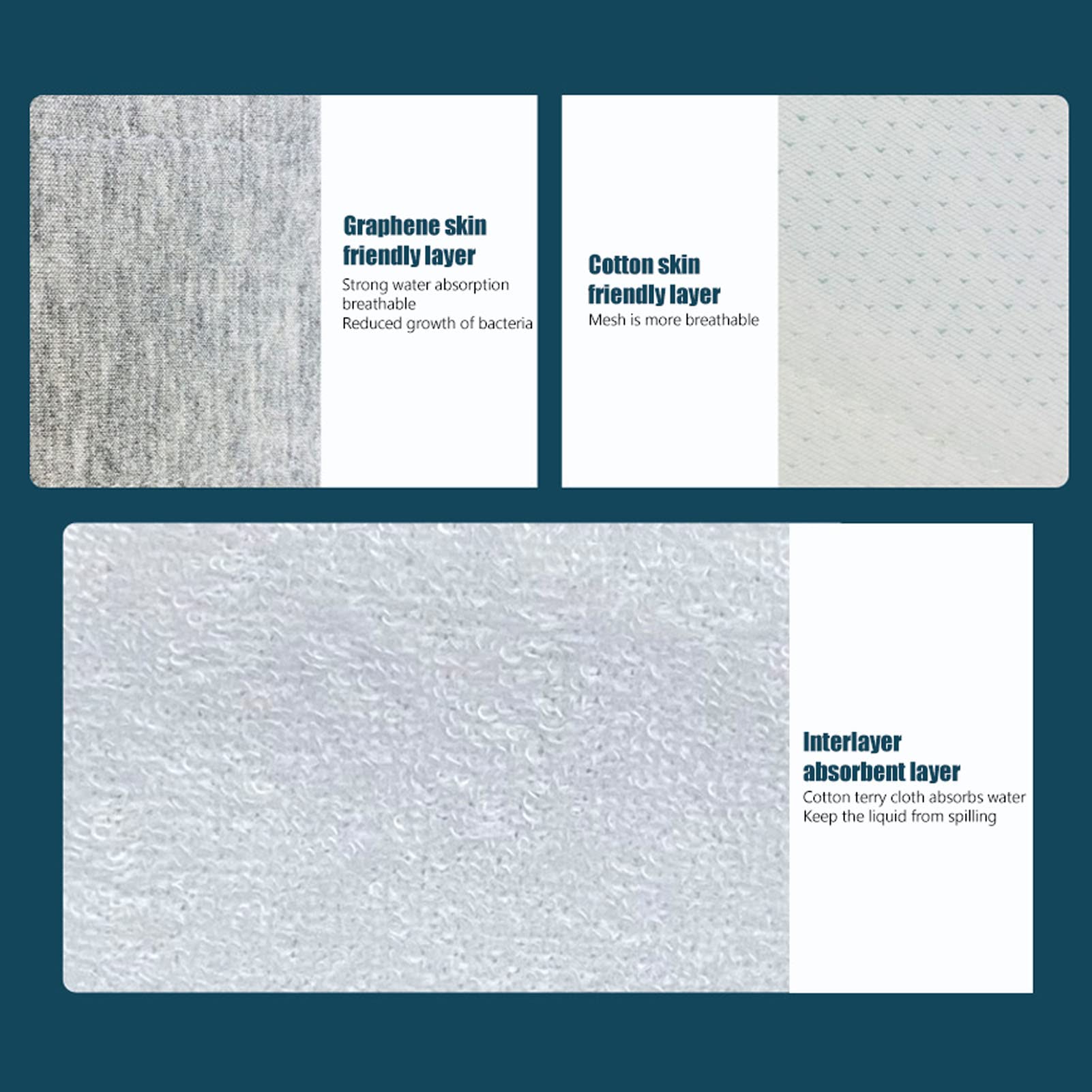 Wiederverwendbare Stoff-Slipeinlagen, Ultraweiches Graphen, Atmungsaktiv, Sehr Saugfähig, Auslaufsicher, Waschbar, Damenbinden für Frauen, Menstruationspflege, 4er-Pack (L)