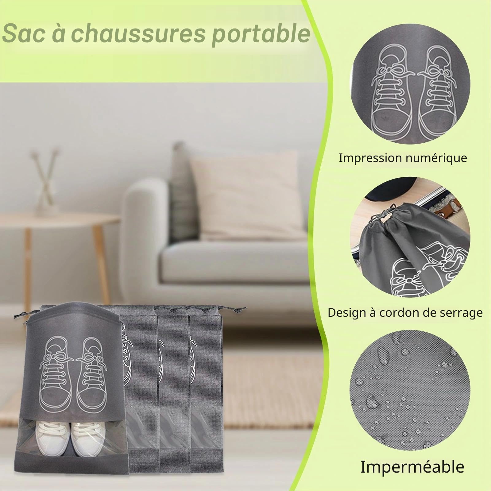 Lot de 8 grands sacs de rangement pour chaussures, anti-salissure, avec cordon de serrage résistant à la poussière, sacs à chaussures, portables, accessoires de voyage, pour le sport
