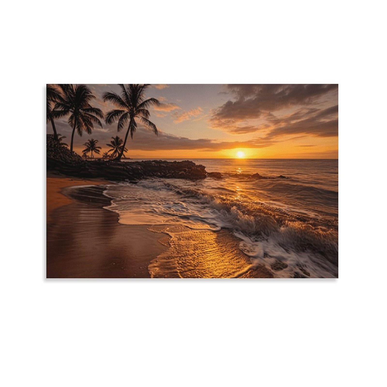 XPASHIQWC Sunset Beach Poster Artwork Palm Trees Giclee Canvas Prints Modern Wall Art Picture Wall Hanging for Living Room Bedroom Home Decorations 20x30inch(50x75cm)