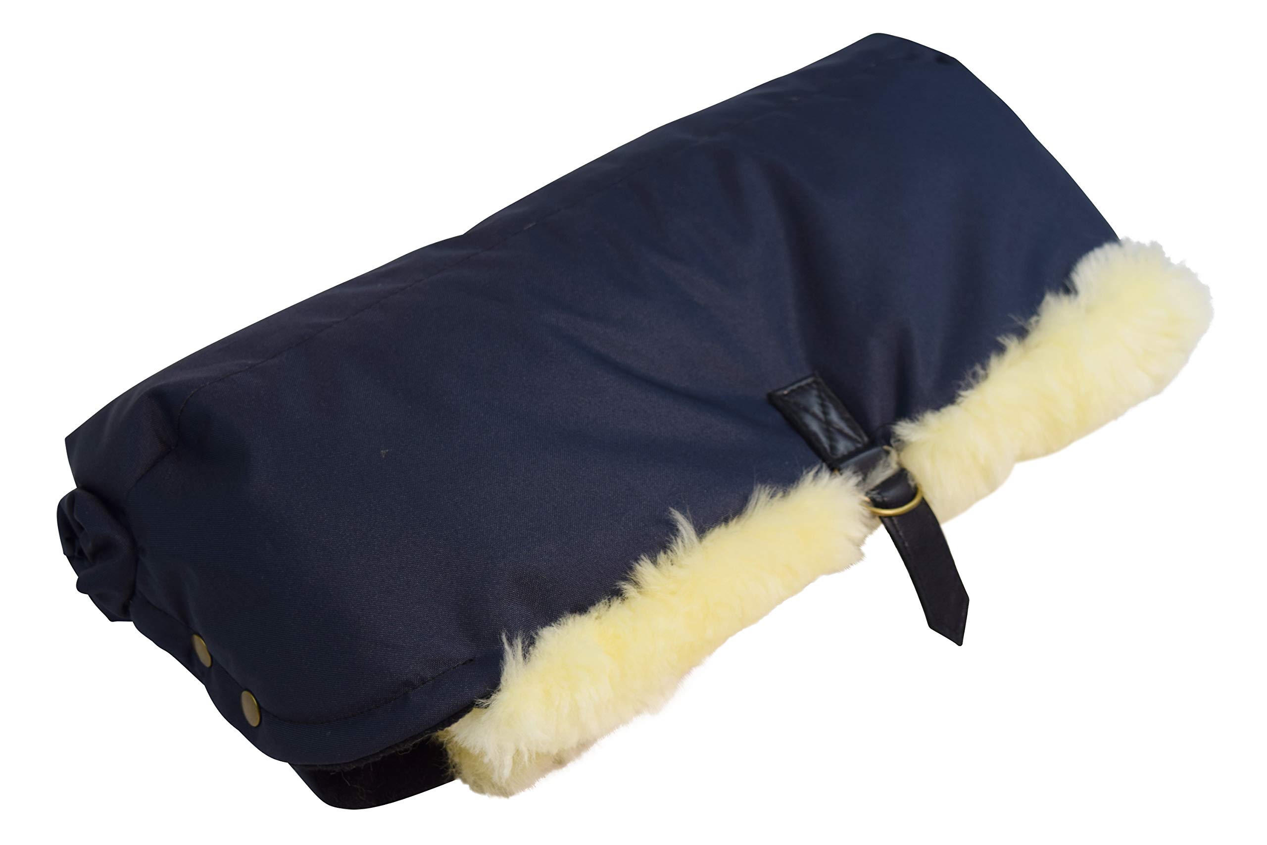 Naturasan Lammfell Handwärmer, warmer Kinderwagen Muff mit echt Lammfell Innenfutter, Muff, Kiwa, Buggy, Jogger, Radanhänger, warme Hände ohne Handschuhe, HW-02 (Navy)