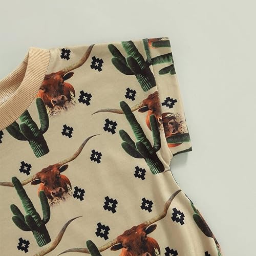 Miniatura 6 de Kayotuas Ropa occidental para bebé niño y niña, mameluco de burbujas con estampado de vaca, camiseta de manga corta de gran tamaño, trajes de verano