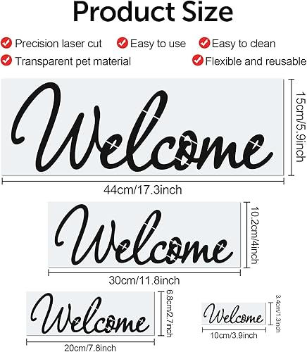 Miniatura 2 de Plantillas de bienvenida de 4 piezas, plantillas de bienvenida, plantillas de bienvenida de plástico reutilizables, juego de plantillas para pintar