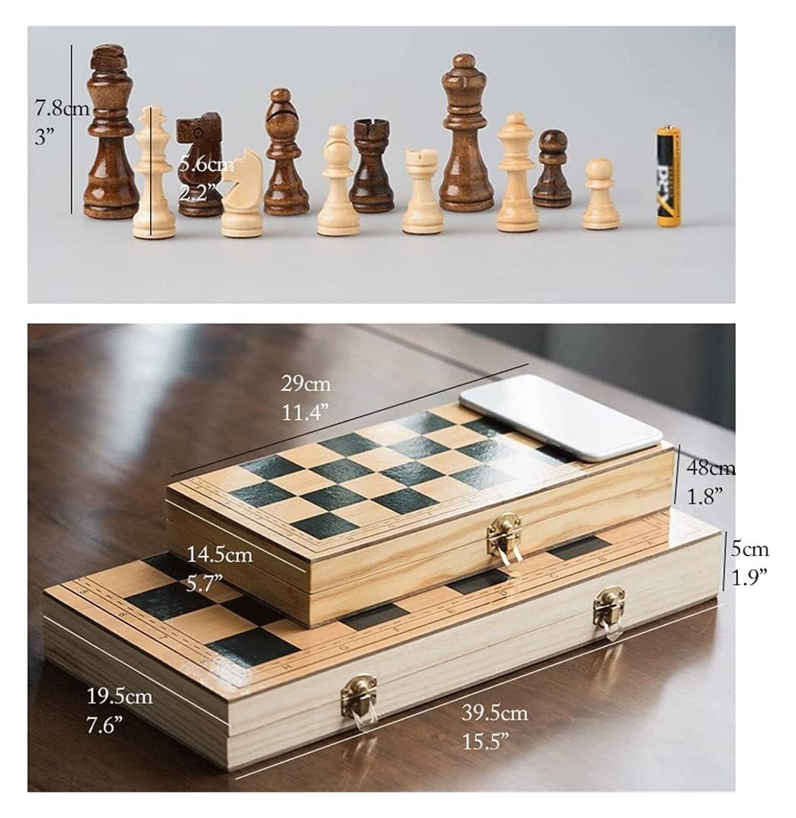 Jeux de Voyage, Jeu d'échecs de Voyage magnétique 15 Pouces, Jeu Pliant en Bois avec Fente Rangement, échiquier