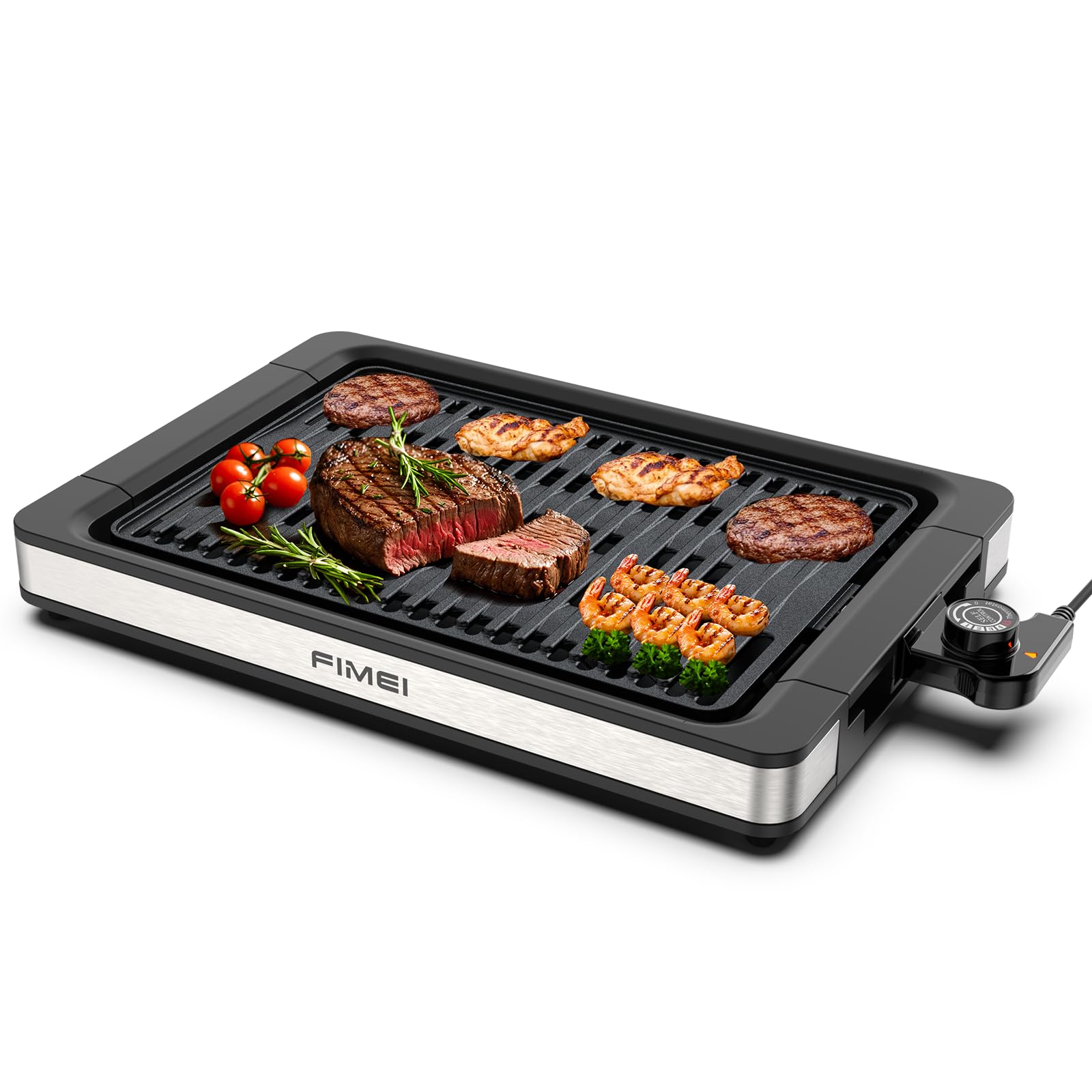 FIMEI Piastra Elettrica 1800W, Griglia da Tavolo Rivestimento Antiaderente, Piastra e Vassoio Lavabili in Lavastoviglie, Barbecue Elettrico Temperatura Regolabile, Interni ed Esterni
