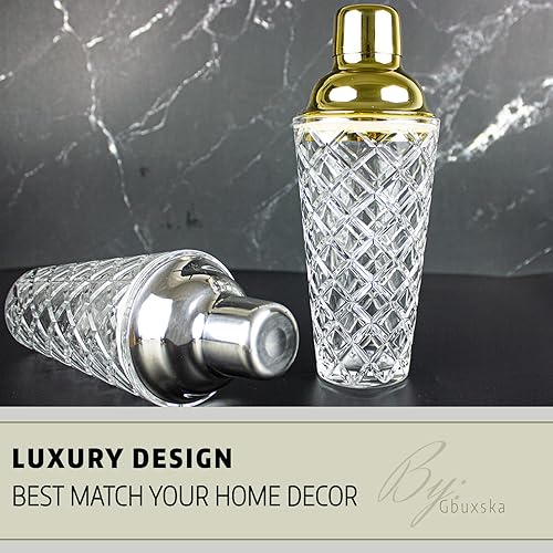 Miniatura 6 de Kit de coctelera de cristal, 14.2 onzas de Martini Mocktail con tapa de acero metálico a prueba de fugas y colador para uso doméstico y carrito de