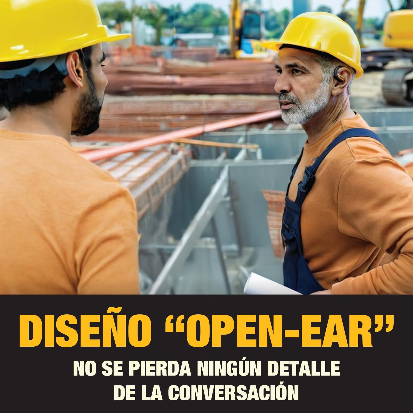 DEWALT Heavy Duty Open Ear Headphones Bluetooth 5.3, Auriculares Open Ear Inalámbricos IP55, 44H Autonomía, True Wireless Air Conduction con Earhooks para Trabajo, Deporte y Obra