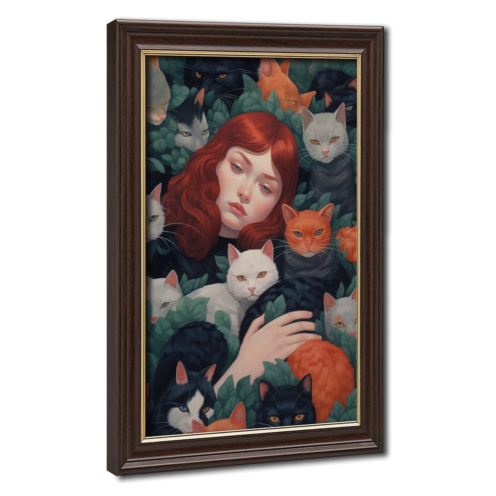 Bareronor Died in The Sea of Cats, Abstract Cat Canvas Poster Bedroom Decor Landscape Office Room Decor Gift 24" L X 36" W