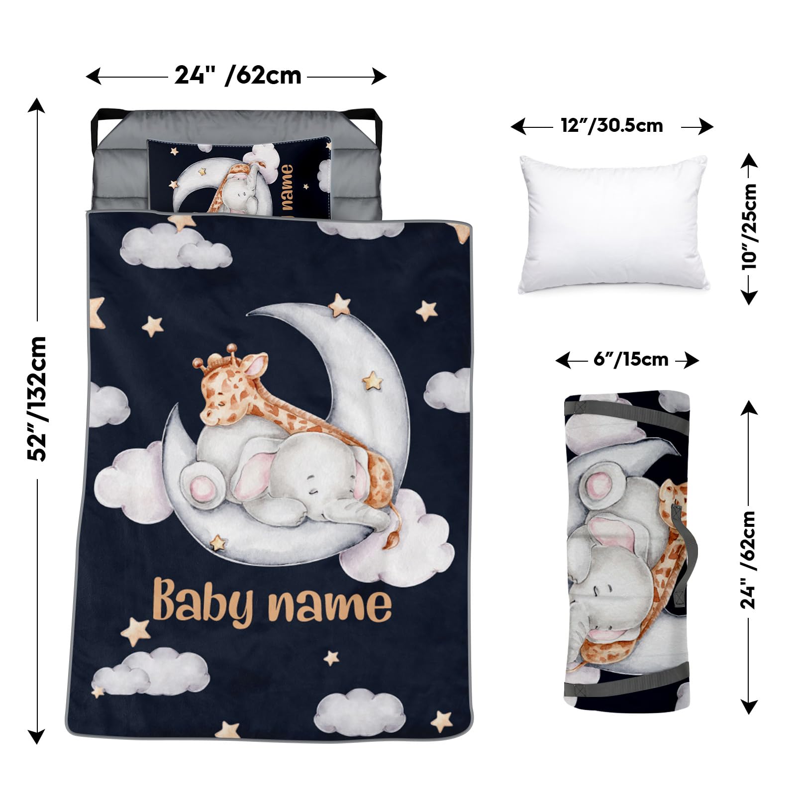 Custom Toddler Nap Mat for Preschool, Personalized Name Slumber Bags with Animals for Kids Daycare, Roll Up Sleeping Mats with Flannel Blanket & Removable Pillow for Boys Girls Color01