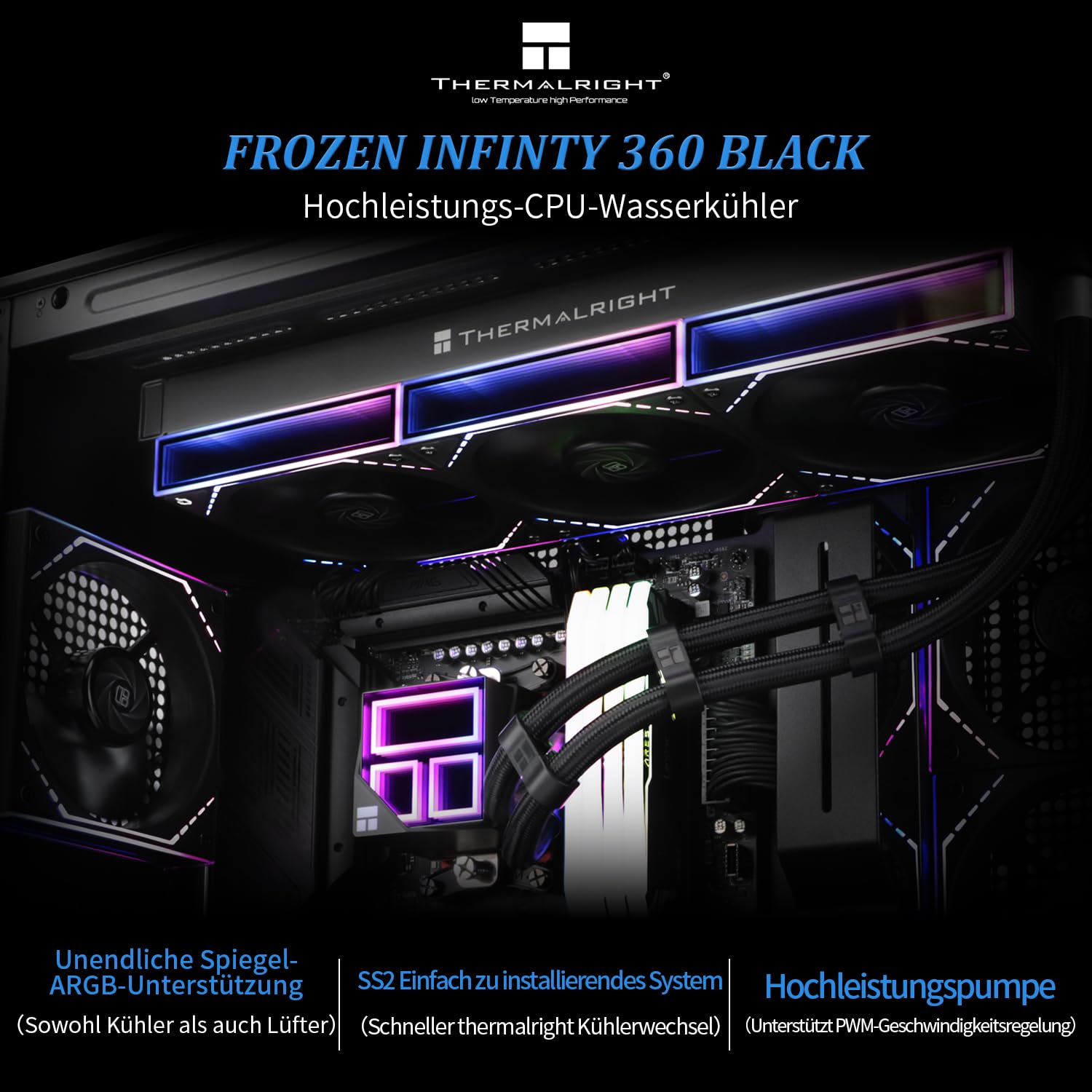 Thermalright Frozen Infinity 360 BLACK - Disipador de CPU 360 AIO, triple ventilador TL-M12-PWM, Infinity Mirror CPU para AMD/AM4/AM5, Intel LGA 1851/1700/1150/1151