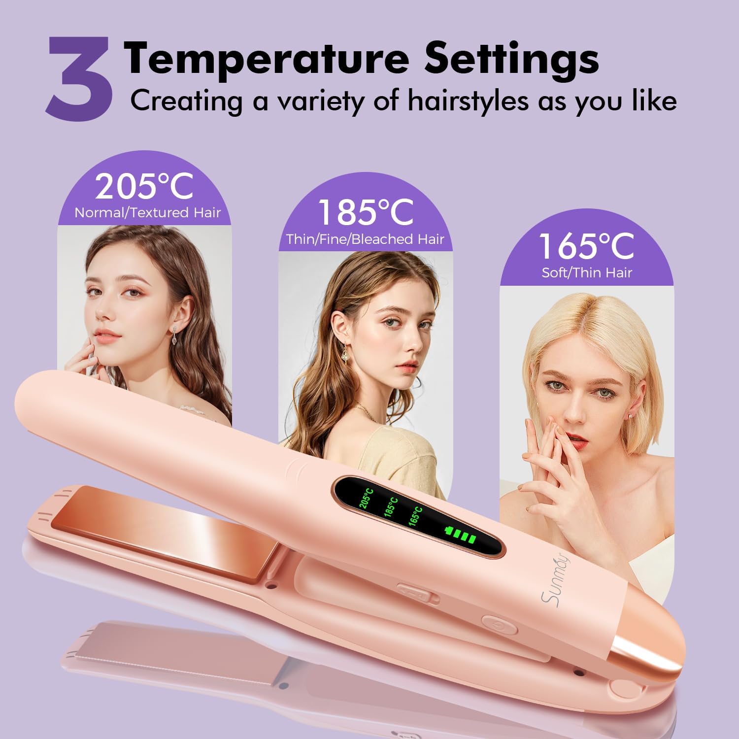 SUNMAY Cordless Hair Straightener, Titanium Portable Straightener for Travel, Dual Voltage Cordless Flat Iron Hair Straightener 2 in 1 with Comb & Clip for Women, Heat-up in Seconds, USB-C Fast Charge - Image 4