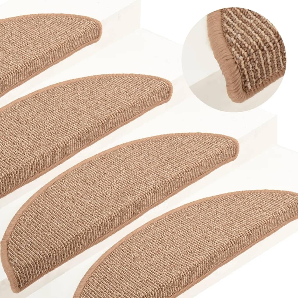 vidaXL Tapis d'escalier 15 pièces 56 x 17 x 3 cm Marron Clair Demi-Rond