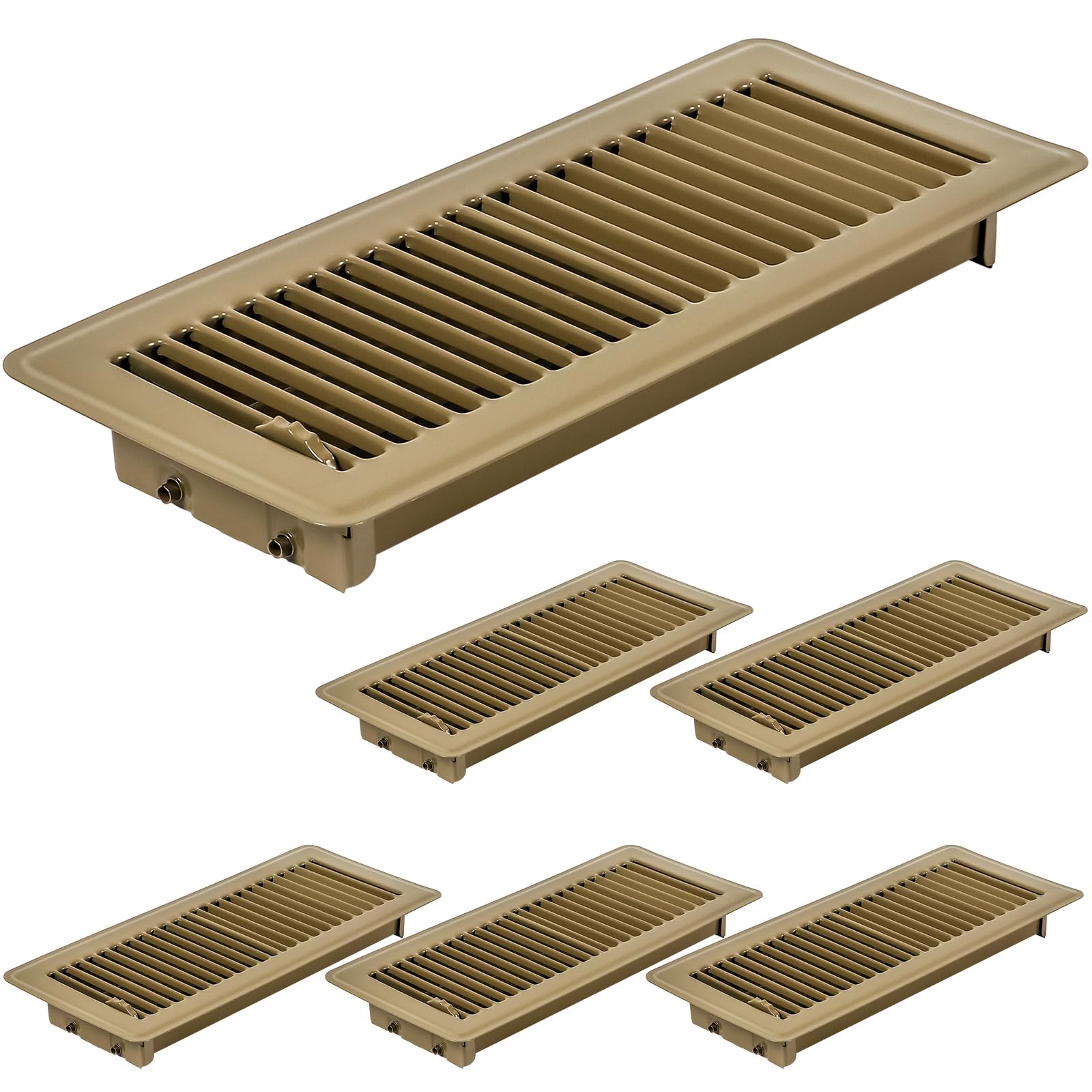 Flowild 6 Pack 4" x 12" Floor Vent Covers - Heavy Duty Steel Walkable Floor Register - Easy Adjust Air Supply Lever - Vent Covers for Home Floor (
