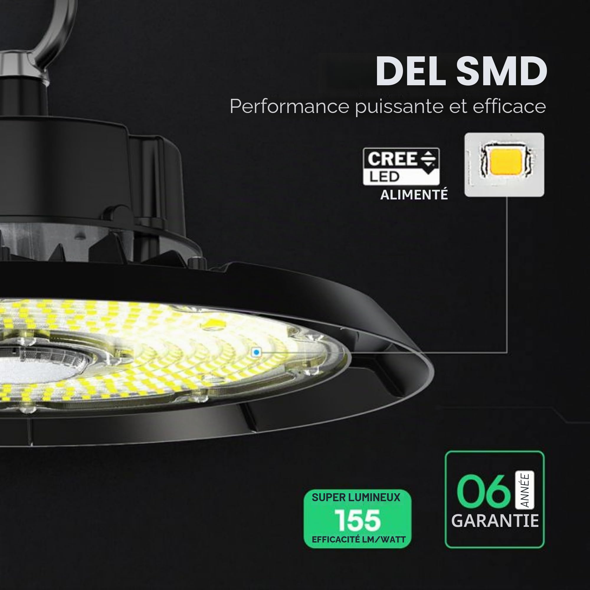V-TAC High Bay Projecteur LED Industriel UFO 100W - [CHIP CREE LED - ÉCONOMIE D'ÉNERGIE] - Lampe Industrielle 13500 lm pour Entrepôt, Usine, Atelier - IP65 - Cloche - Blanc Neutre 4000K
