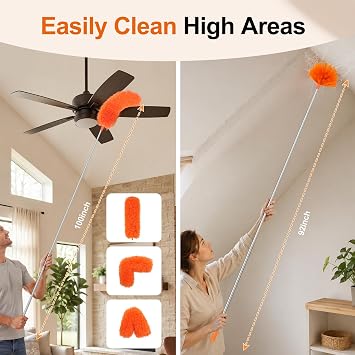 Cobweb Duster with Extension Pole, Pole5-Piece Spider Web Brush with Pole Kit, 100 Telescoping Microfiber Feather Dusters for Cleaning, Bendable Washable Dusters for High Ceilings, Ceiling Fans