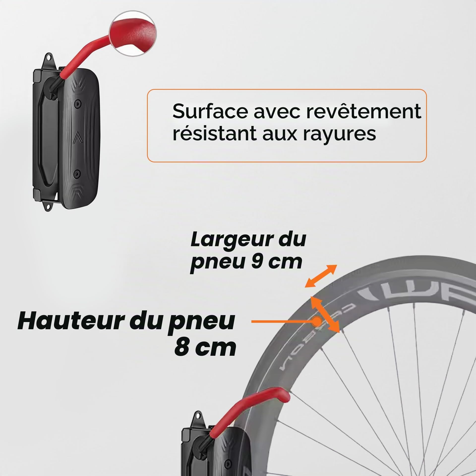 Mimoke Support mural pivotant pour vélo, vertical, pour garage, VTT et vélo de course (crochet rouge, 6 pièce)
