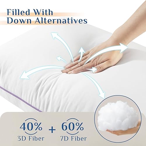 Miniatura 3 de JOLLYVOGUE Juego de 4 almohadas de tamaño estándar, lavables de apoyo de tamaño matrimonial con relleno alternativo de plumón súper suave, calidad