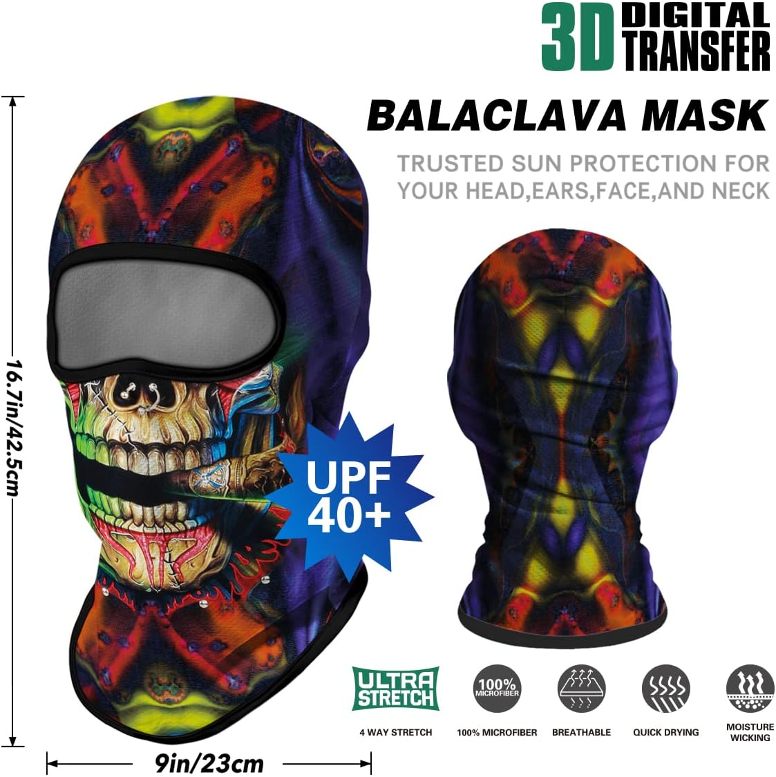 Skull Full ski Mask, 3D Balaclava, UV Sun Protection,Motorcycle/Ski/Scarf/Cycling/Fishing for Men - Image 4