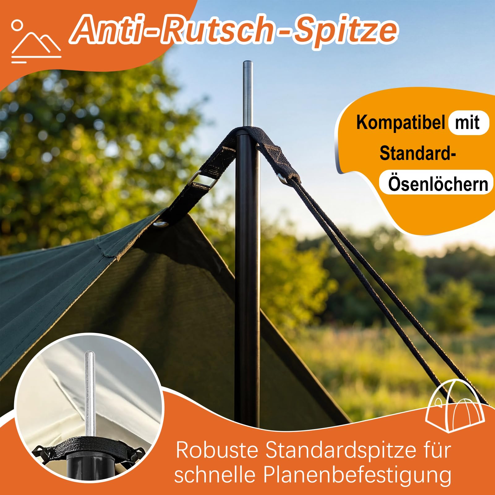 Zeltstange Teleskopstange 2er Set, Aufstellstange für Tarp, Zelt, Sonnensegel Campingplanen Zeltstangen verstellbar von 50cm-200cm, Stange für Sonnensegelbefestigung