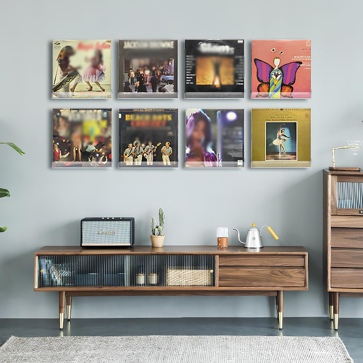 Estantes flotantes para discos de vinilo, estante de exhibición de pared de 2 piezas, almacenamiento de cómics con borde protector para sala de estar, cocina, entrada, dormitorio (5 x 60 cm)