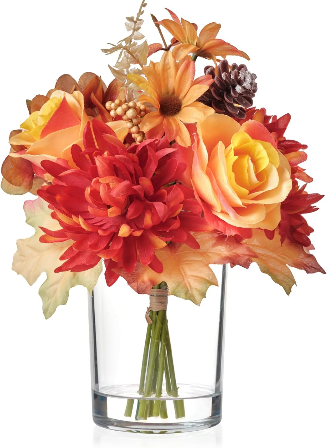 WELL KNOWN Fall Bouquet Artificial Flowers with Vase Burnt