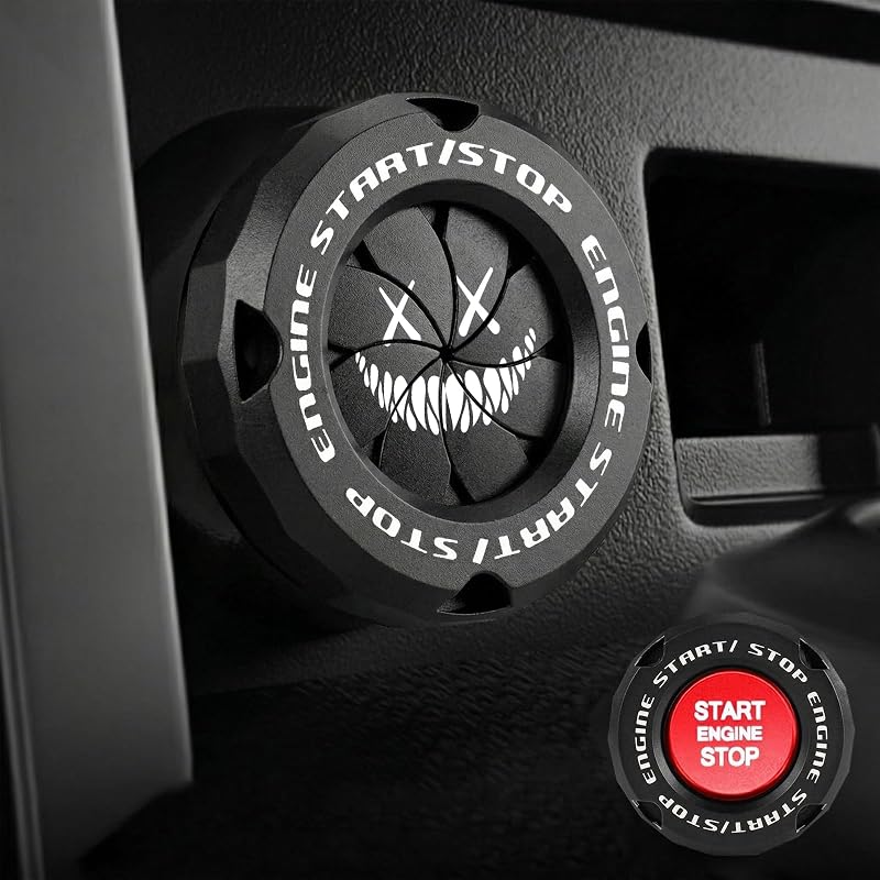 Capa giratória para botão de partida Tybasthe Smile Demon para carro e moto – Preta